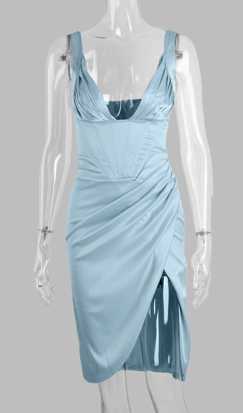 SATIN CORSET MIDI DRESS IN BLUE