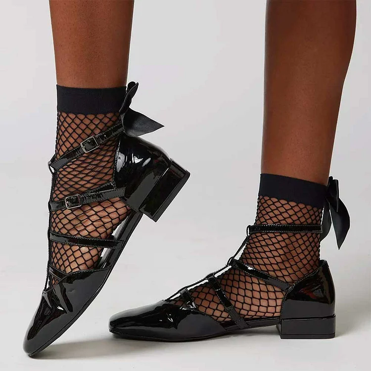 FSJ Black Patent leather Strappy Closed Toe Sandals with Block Heel  |FSJ Shoes