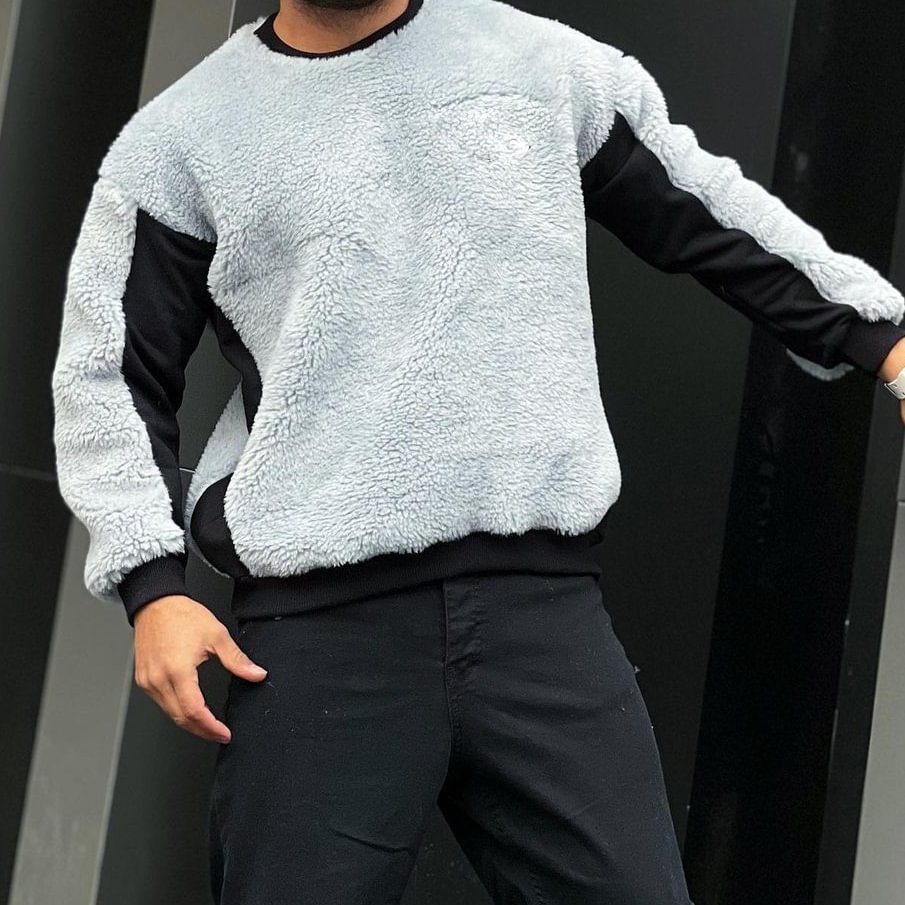 Lamb Velvet Stitching Crew Neck Sweatshir
