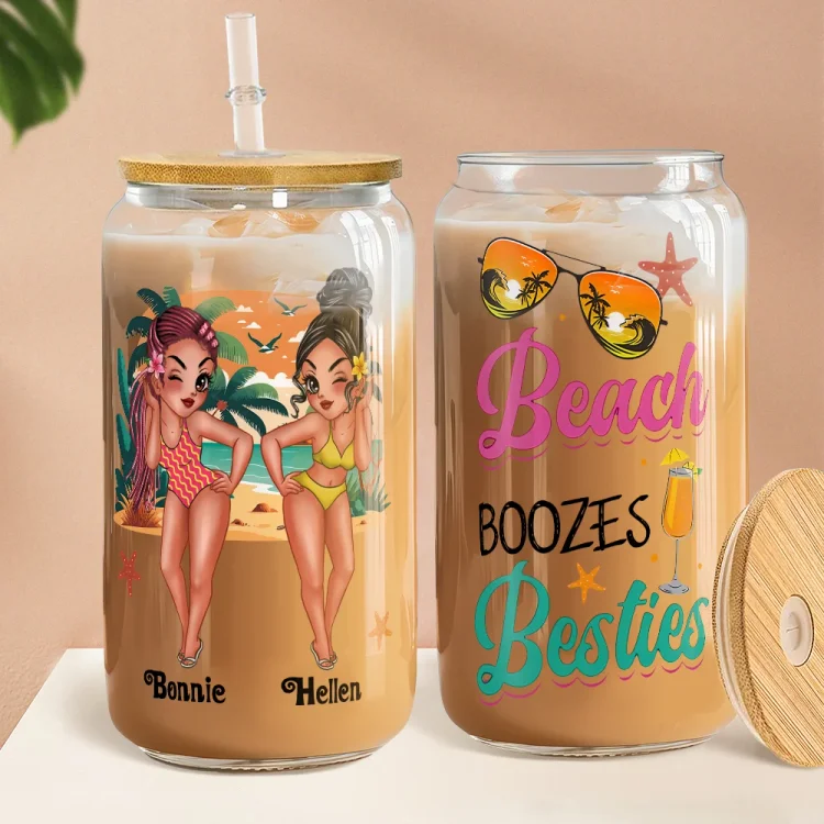 Personalized Clear Glass Cup-Gift For Friend Summer Vibe Beach Boozes Glass Cup