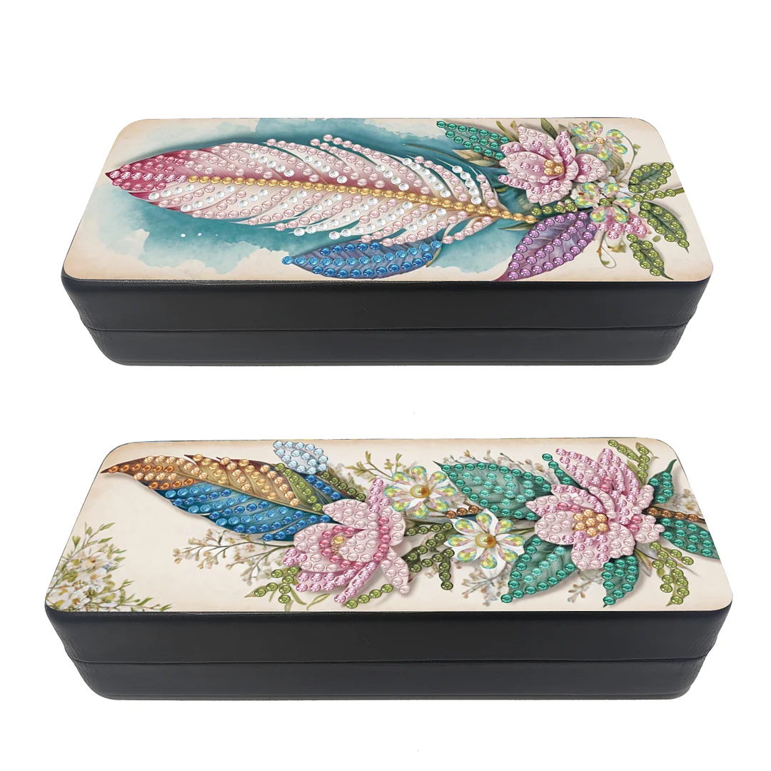 2Pcs 5D DIY Feather Diamond Painting Glasses Case Kit Diamond Art Glasses Case
