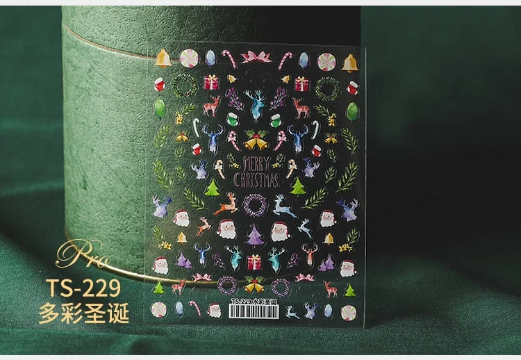 5D Christmas SnowFlake Snowman Nails Art Sticker Pro Frosted Thin Transparent Embossed New Year Nail Art Design Nail Stickers-Nail Inspo