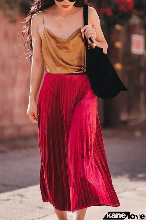 Velvet Pleated Skirt