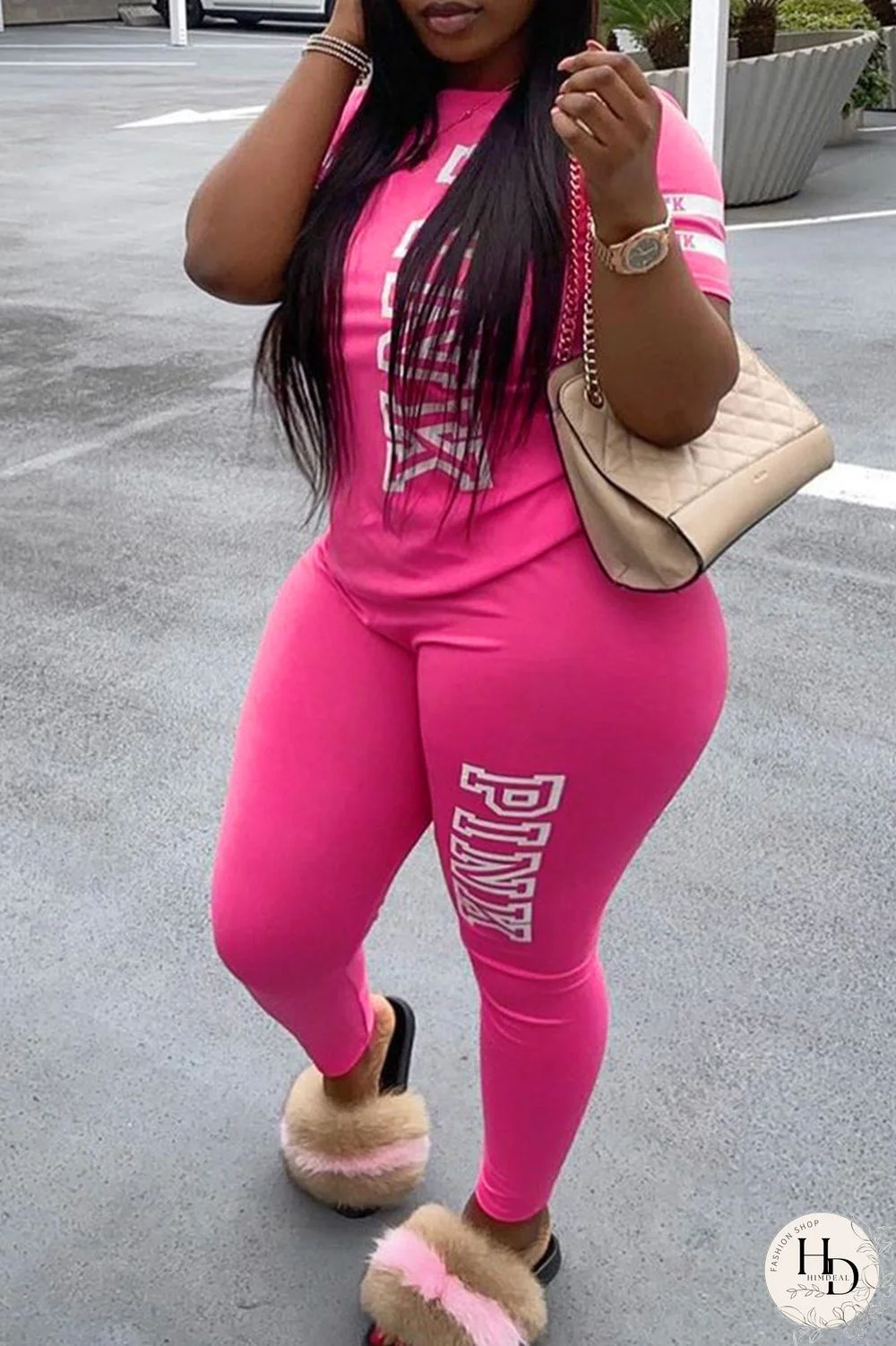 Yellow Fashion Casual Letter Print Basic O Neck Plus Size Two Pieces