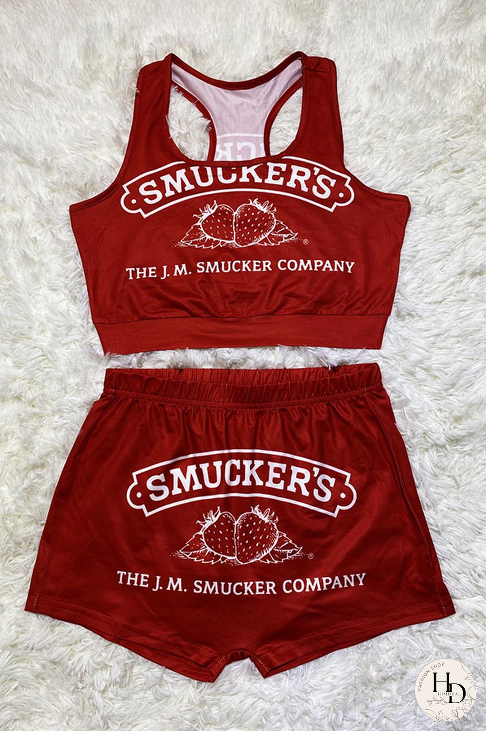 Red-green Sexy Print Straight Sleeveless Two Pieces