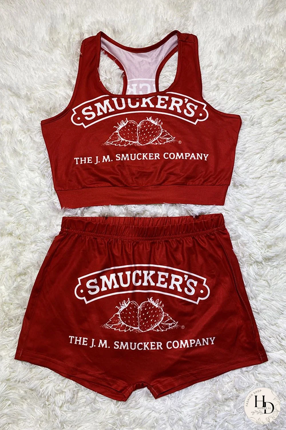 Red-green Sexy Print Straight Sleeveless Two Pieces