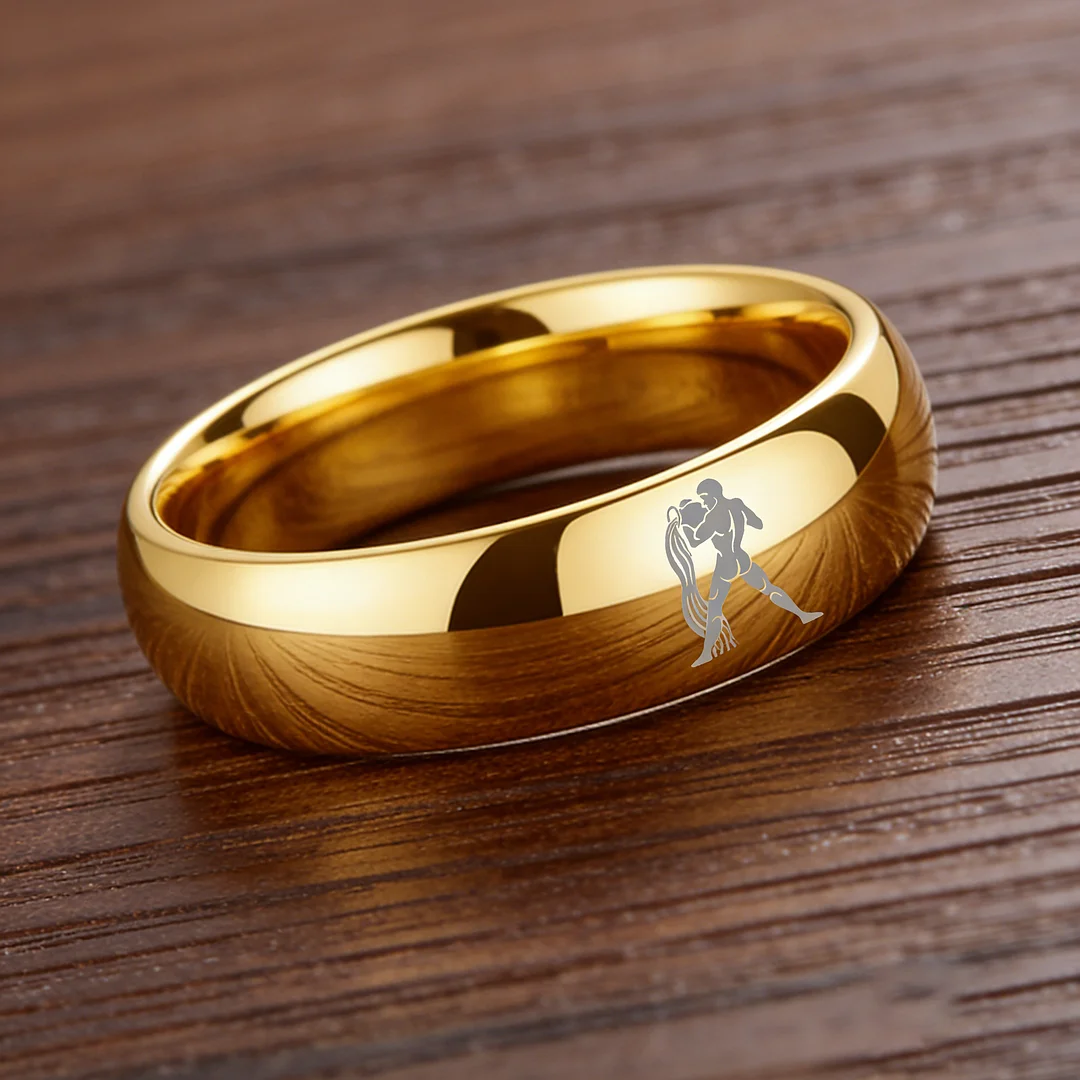 Dome Gold Tungsten Carbide Rings Aquarius Couples Tungsten Wedding Bands for Men or Women 4MM 6MM 8MM Width
