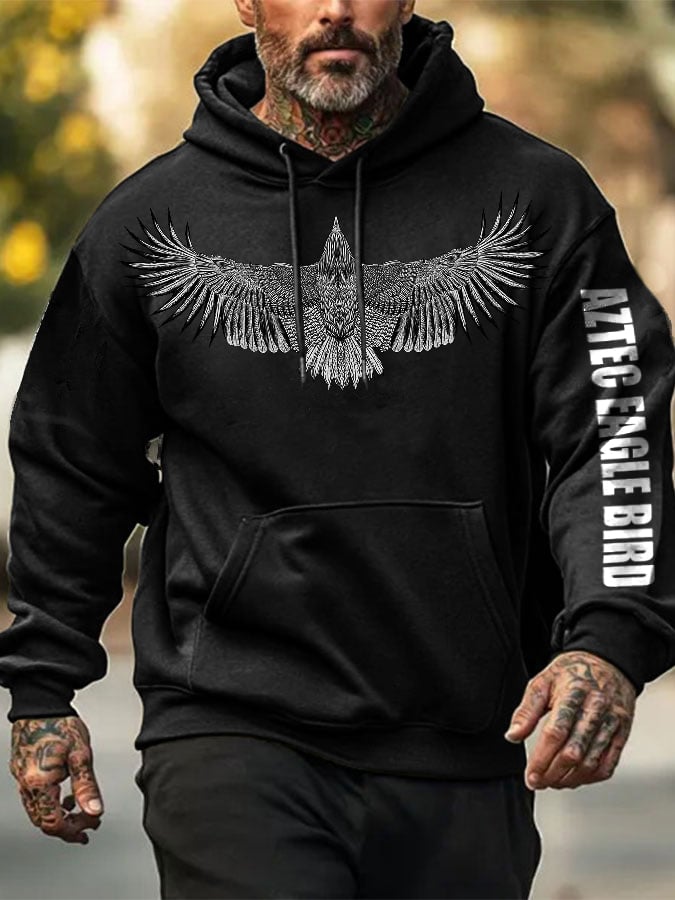 Men'S Retro Aztec Eagle Bird Printed Hoodie