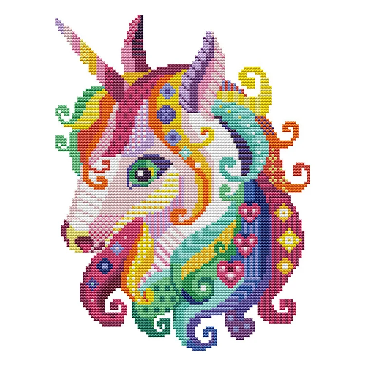 Horn Horse 14CT Printed Cross Stitch Kits (30*22CM) fgoby