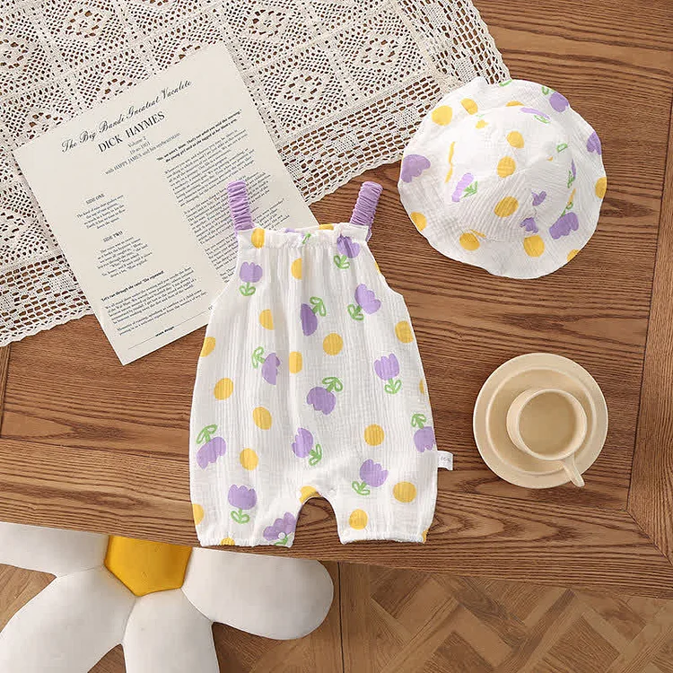 Baby Tulip Strap Romper with Hat