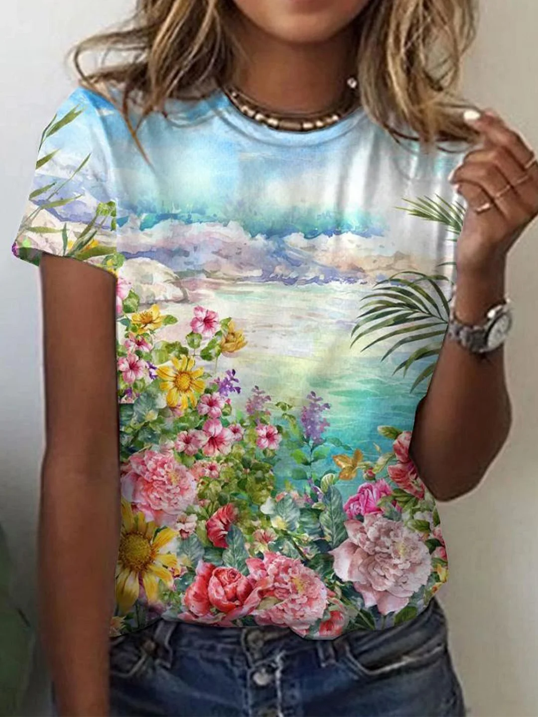 Casual Floral-Print Floral Shirts & Tops
