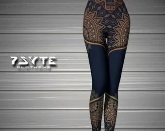 Pornhint Navy Mandala leggings, Geometric leggings, Gym Pants, Workout Clothes, Active Wear, Hippy leggings, Quality leggings, Hooping, Sizes XS- XXL