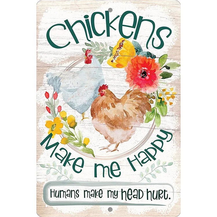 Les poulets me rendent heureux - enseignes en étain vintage / enseignes en bois - 7.9x11.8in & 11.8x15.7in