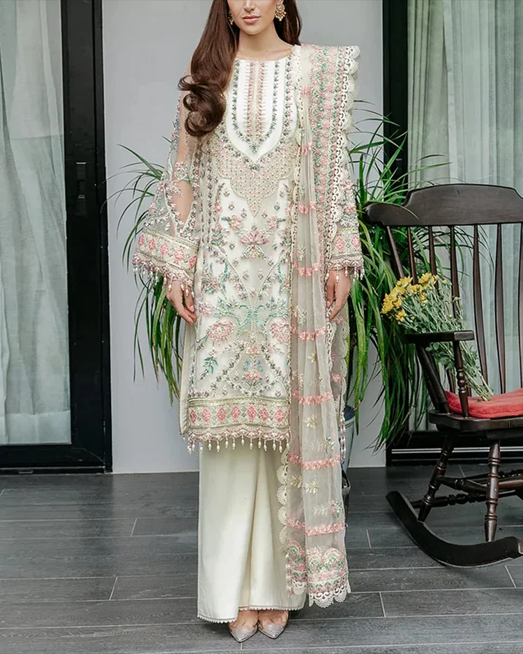Round Neck Printed Lace Top And Pants Suit