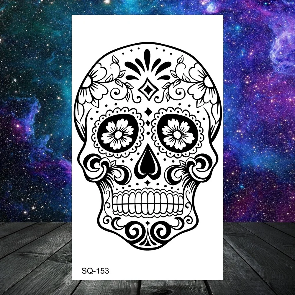 Sdrawing Seahorse Whale Temporary Tattoos For Women Men Cross Anchor Skeleton Thorns Elephant Fake Tattoo Fashion Tatoos Paper