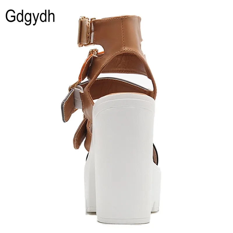 Gdgydh Women Sandals High Heels 2022 New Summer Fashion Buckle Female Gladiator Sandals Platform Shoes Woman Black Big Size 42