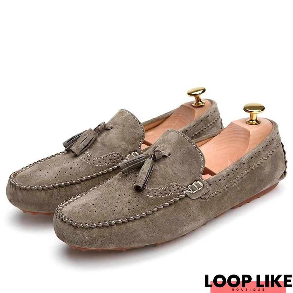 Men's Loafers Pig Suede Flats Genuine Leather Moccasins Casual Shoes