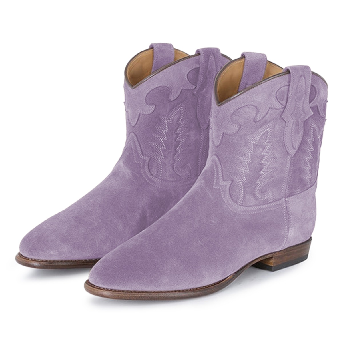 Purple Vegan Suede Embroidered Round Toe Flat Cowgirl Boots Nicepairs