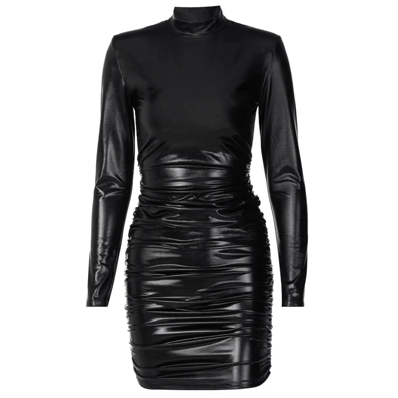 Hawthaw Women Autumn Winter Long Sleeve Pu Leather Black Bodycon Party Club Package Hip Mini Dress 2021 Fall Clothes Streetwear