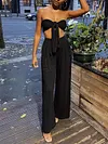 Lace-Up Bandeau Vest Top+Wide Leg Pants Suits