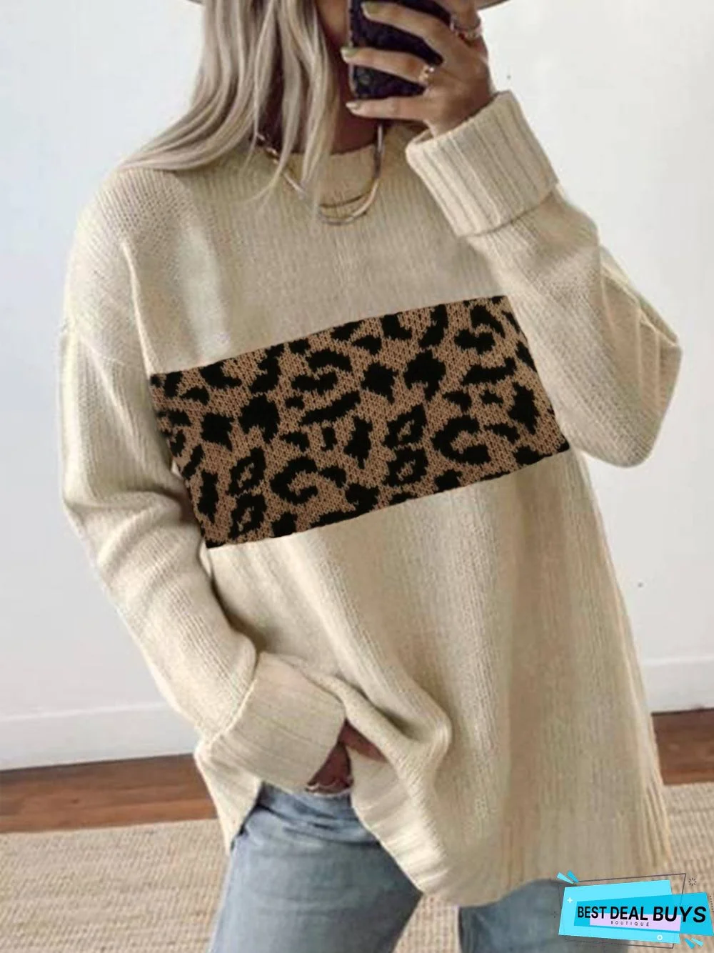 Casual Long Sleeve Crew Neck Tunic Sweater Knit Jumper