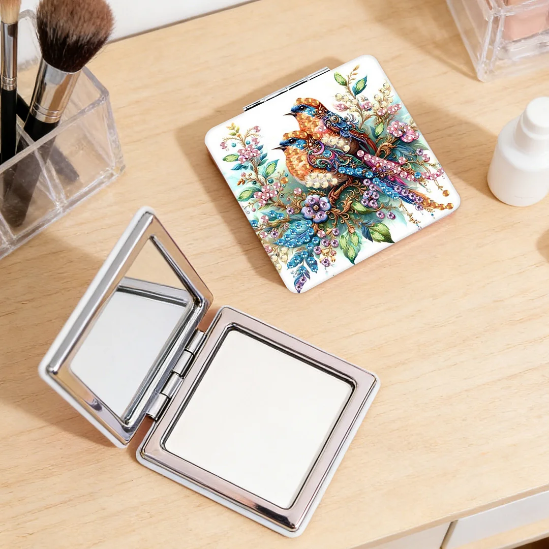 Bird DIY Special Shaped Diamond Painting Compact Mirror Kits Diamond Art Painting Pocket Mirror for Adults and Beginners