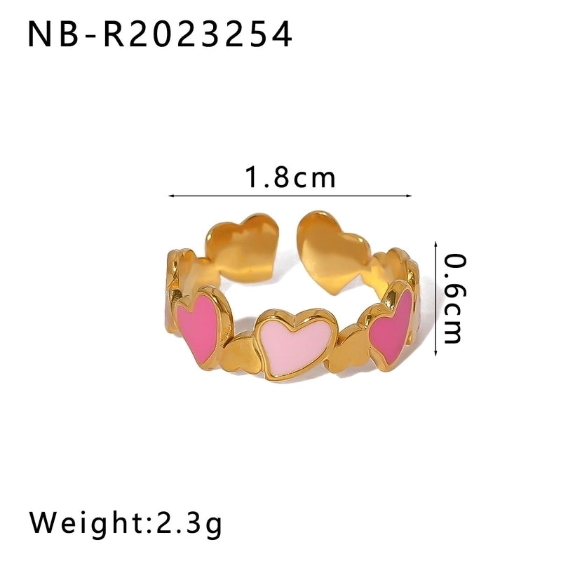 Retro IG Style Heart Shape Flower Titanium Steel Enamel Plating Stainless Steel Rings