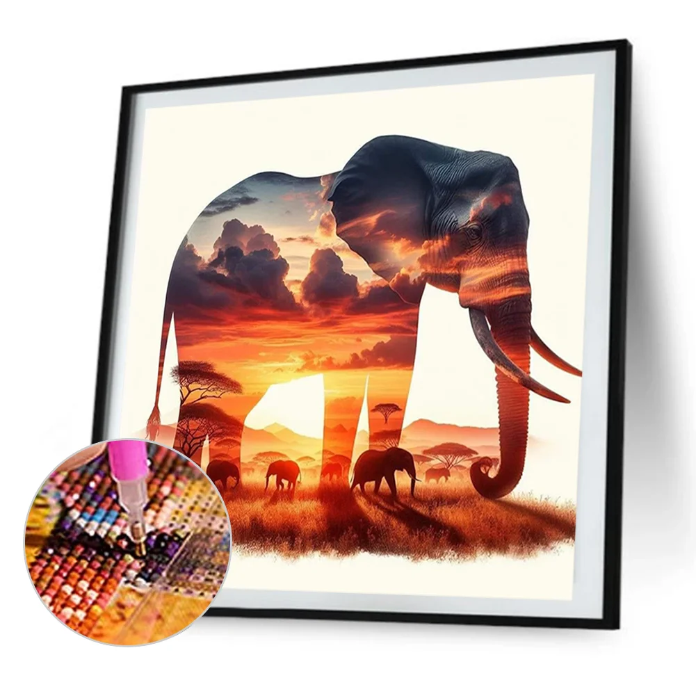 Partial AB Diamond Painting - Full Round Drill - Elephant Silhouette(Canvas|45*45cm)