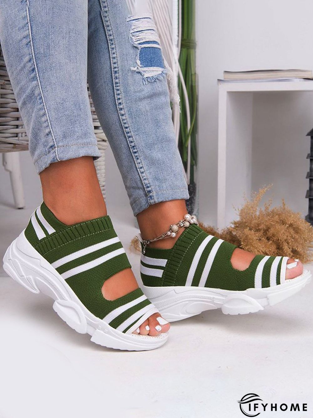 Casual Low Heel Gray Open Toe Sandals | IFYHOME