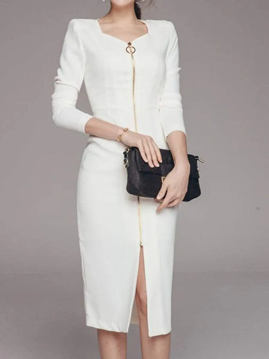 Mid-length Zip Split Hip Dress