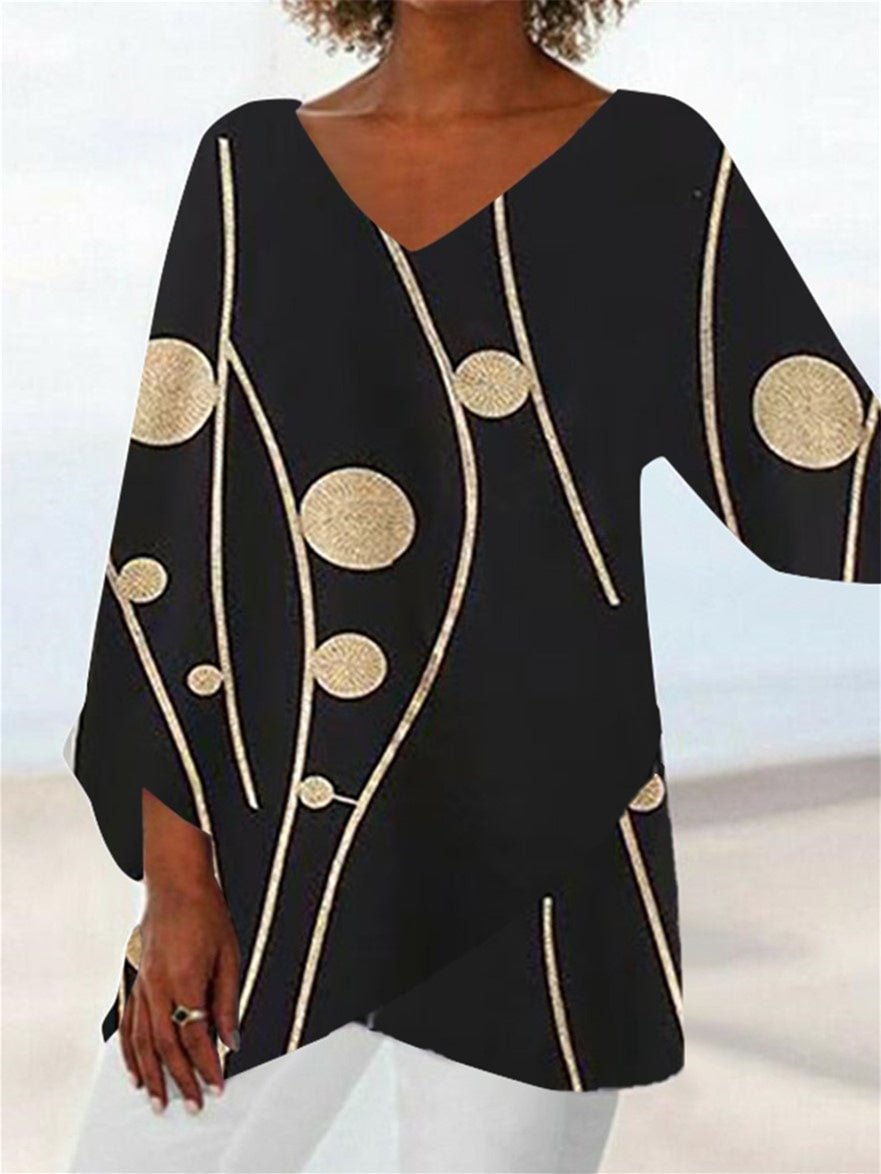 Women 3/4 Sleeve V-neck Graphic Top Dress