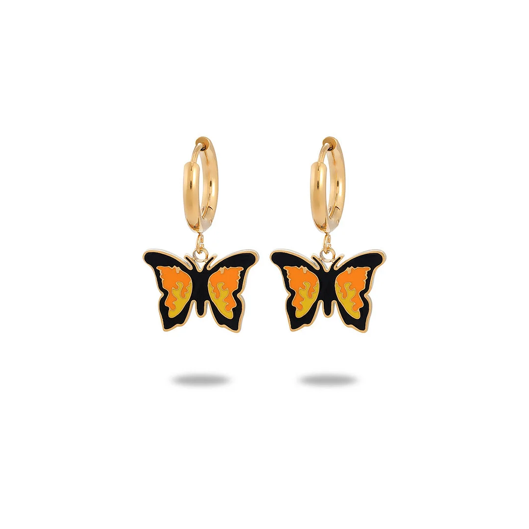 Vintage Butterfly Oil Dripping  Titanium Steel Earrings