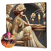 (Framed)Diamond Painting -DIY Round Drill Retro Girl with Frame(25x25cm)