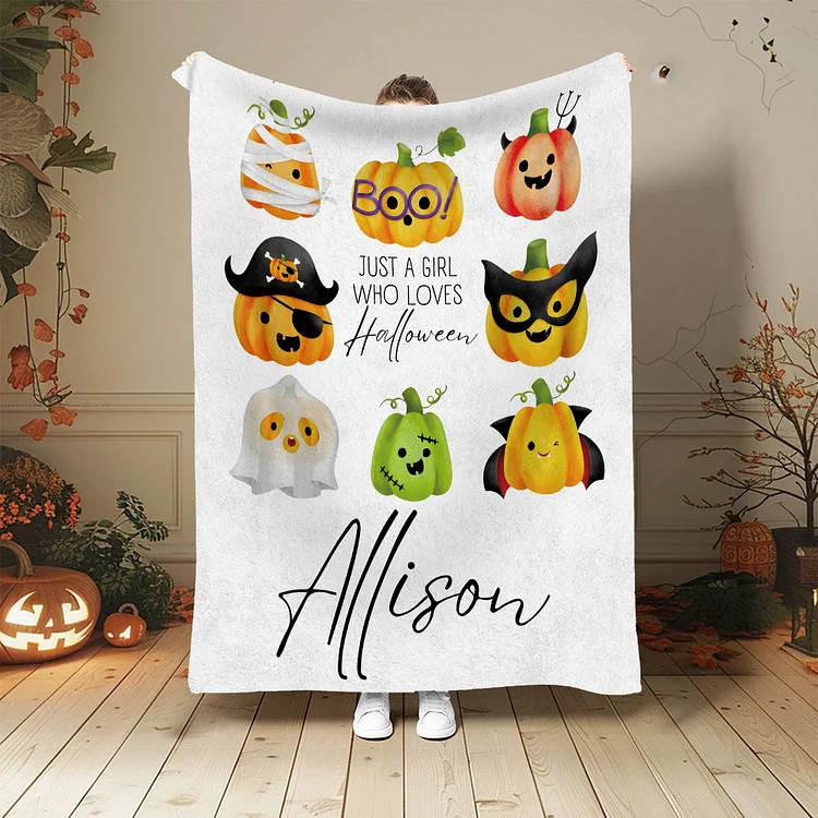 Personalized Blanket, Custom Blanket, Blanket for Kids, Custom Name Blanket, Halloween Blanket, Halloween Gift, Halloween Pattern Blanket