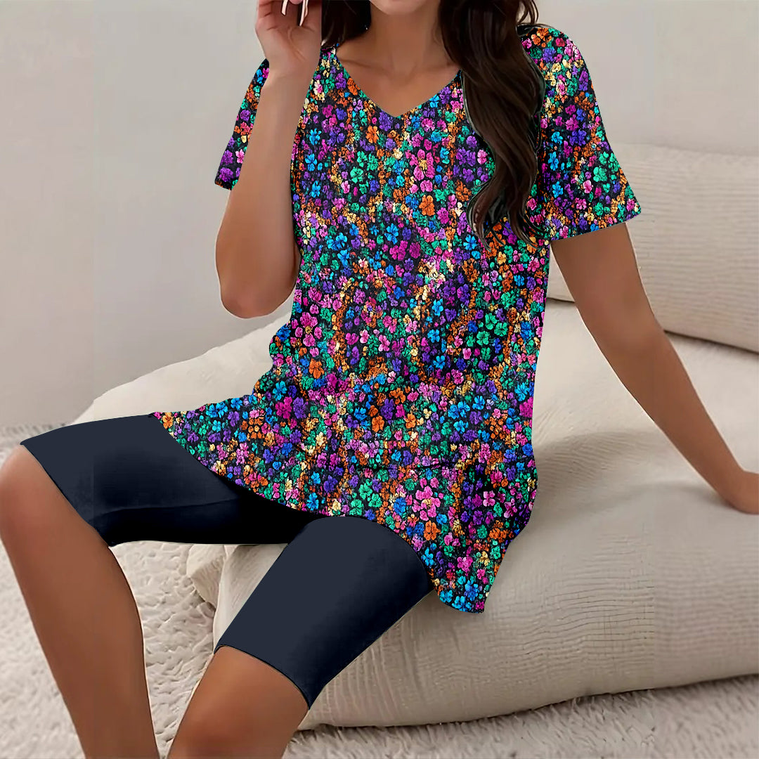 Women Long Sleeve V-neck Graphic Floral Printed Top