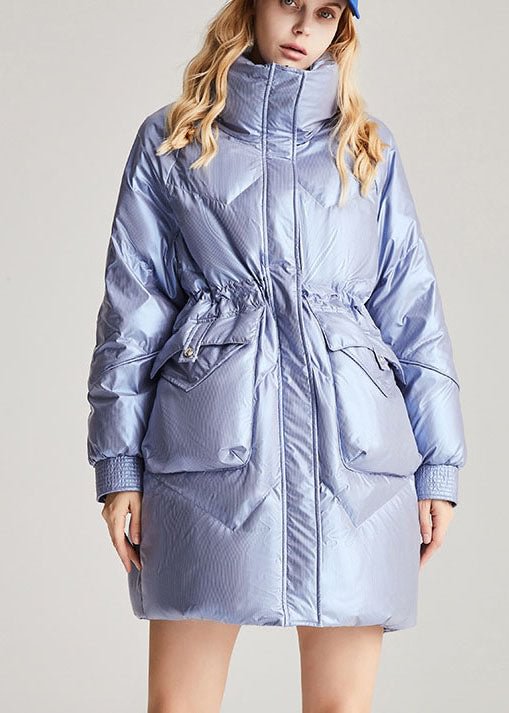 Plus Size Blue Stand Collar drawstring Warm Winter Duck Down Winter Coats CK3047- Fabulory