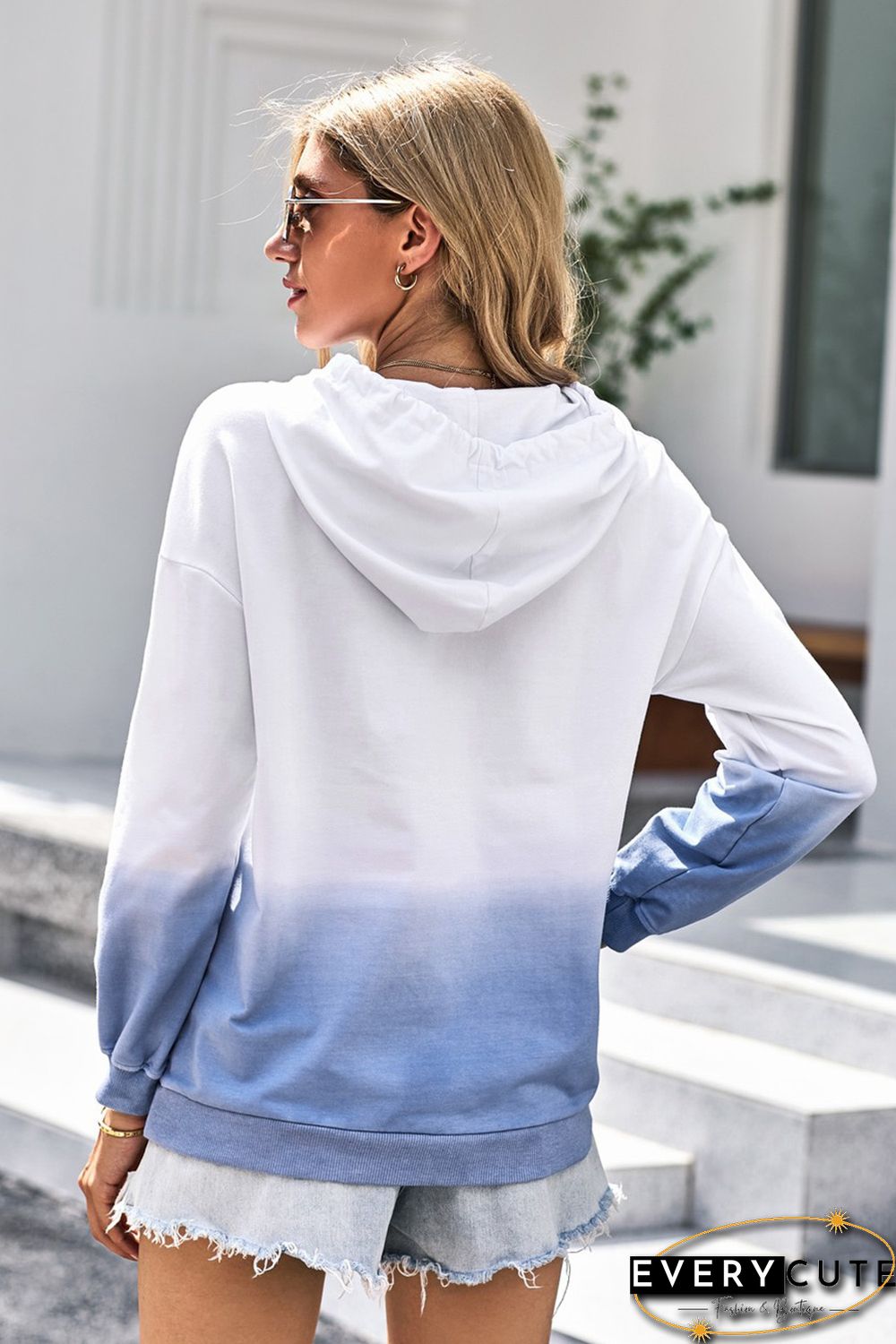 Sky Blue Gradient Long Sleeve Hoodie