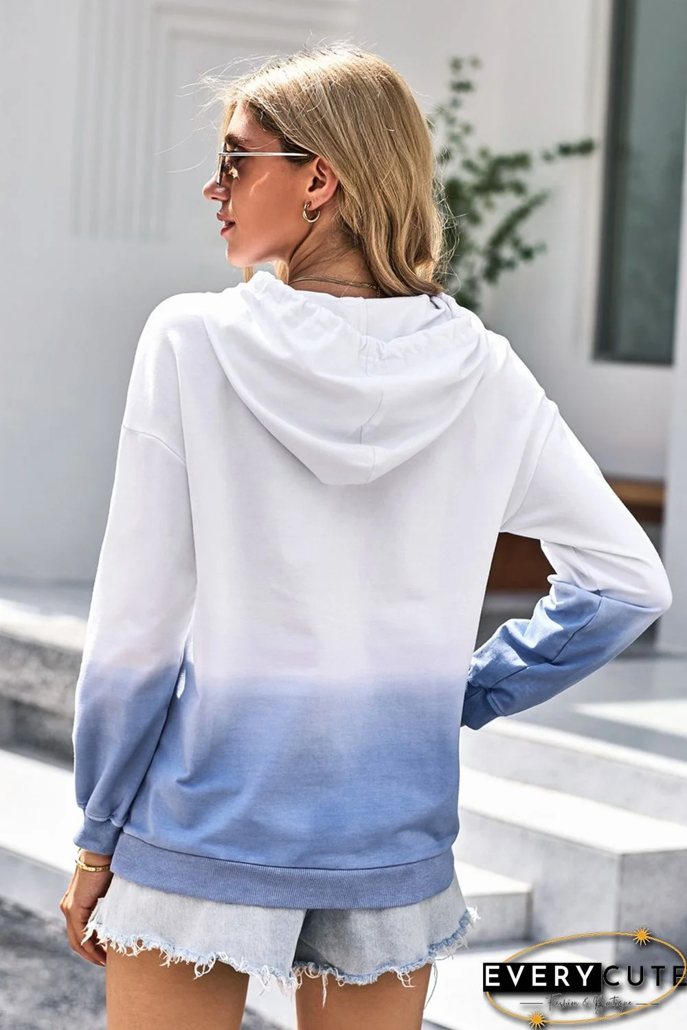 Sky Blue Gradient Long Sleeve Hoodie