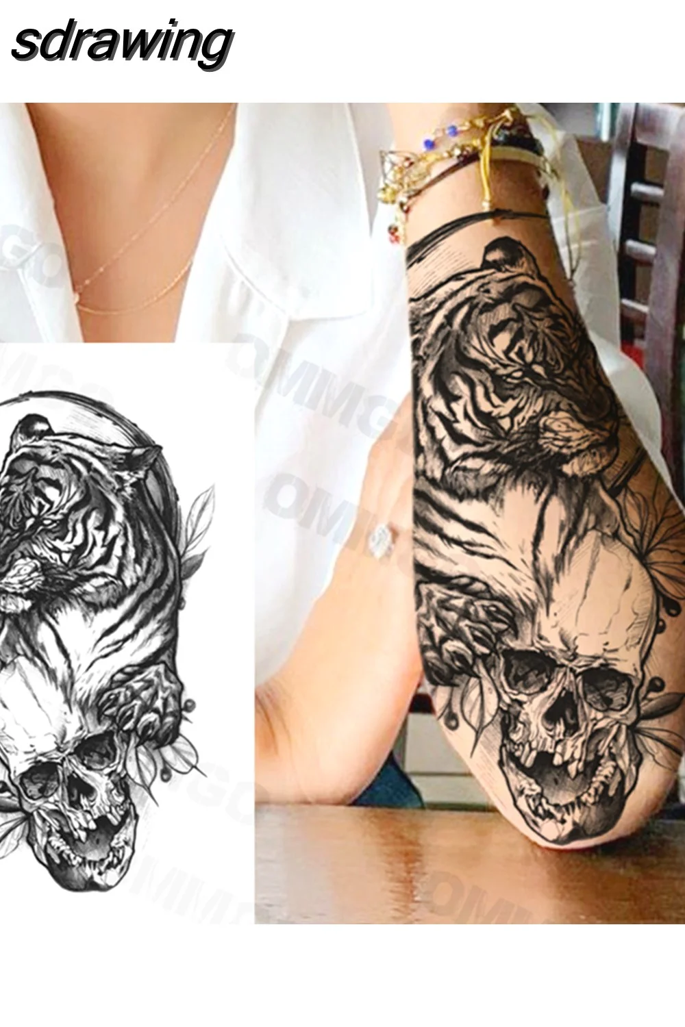 sdrawing Lion Rose Flower Temporary Tattoos For Women Adult Girl Compass Skull Fake Tattoo Arm Thigh Body Art Waterproof Tatoos