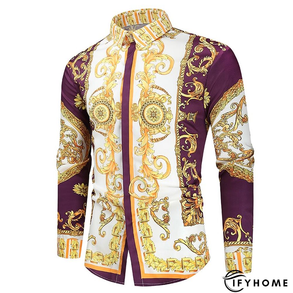 Men's Shirt Prom Shirt Classic Collar Spring &  Fall Long Sleeve Black White Red Geometric Party Casual Clothing Apparel Print | IFYHOME