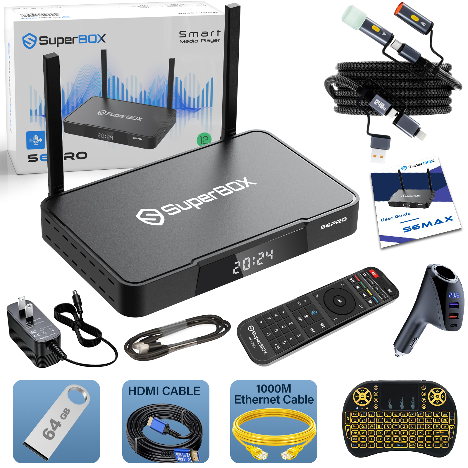 SuperBox S6 Pro 2025 TV Box - Free Access to Wireless Voice Remote Included, 1000M Gigabit Ethernet Port, 4GB RAM + 32GB Storage, Seller-Provided Easy Setup Guide
