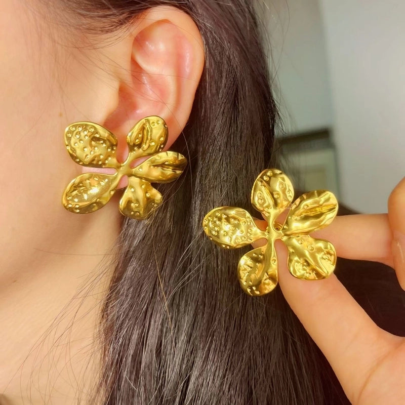 1 Pair Exaggerated Sweet Cool Style Flower Plating 304 Stainless Steel Imitation Gold  Ear Studs