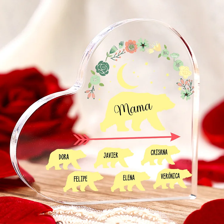 Kettenmachen Personalisierte 6 Namen Herz Acryl-Deko Mama Bär Schreibtischdekoration für Mutter