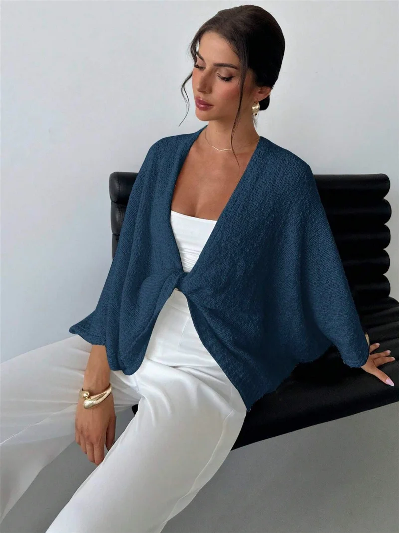 Athvotar Athvotar New Cross-Design Deep V Collar Casual Relaxed Elegant Simple Sweater