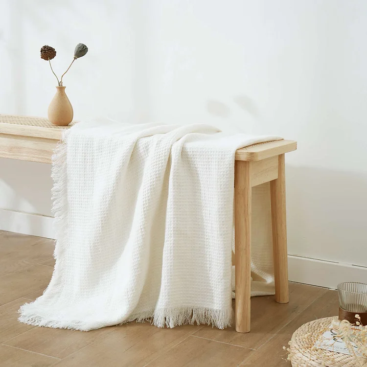 100% French Linen Waffle Throw Blanket Linen Time®