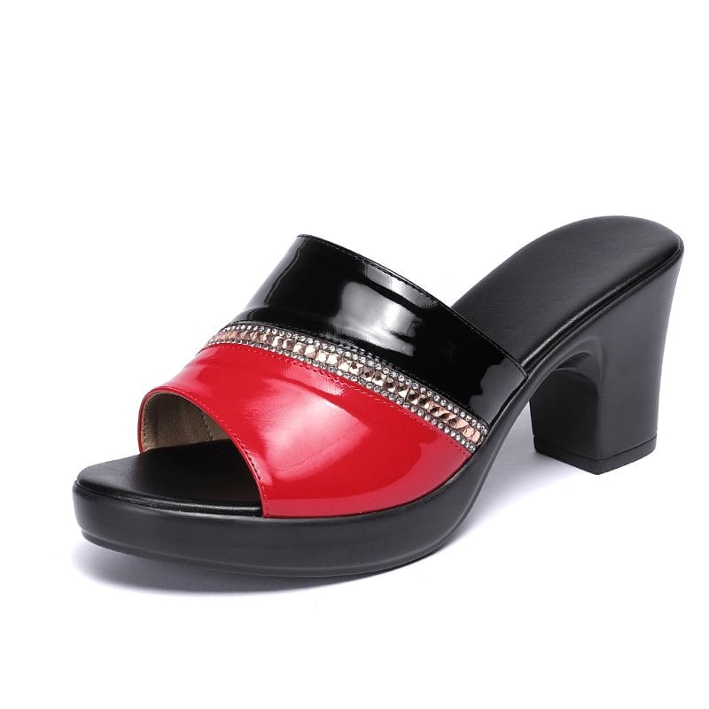 GKTINOO Women Slipper's 2021 Ladies Summer Slippers Genuine Leather Shoes Women High Heels Fashion Rhinestone Summer Shoes