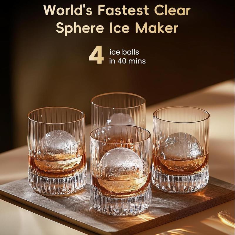 Product Introduction of ecozy 2" Clear Ice Ball Maker with CrystalFlux Technology Fastest 40 Min Production 144 Ice Balls Per Day Sphere Ice Maker with Enhanced Insulation Automatic Water Supply Self-Cleaning for Whiskey Bourbon Appliances IcemakermMachine 9