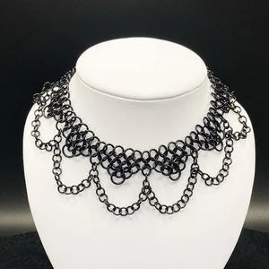 pornhint Pornhint Darkness Embraced Gothic Necklace, Gothic Chainmaille Necklace, Black Chainmail Necklace