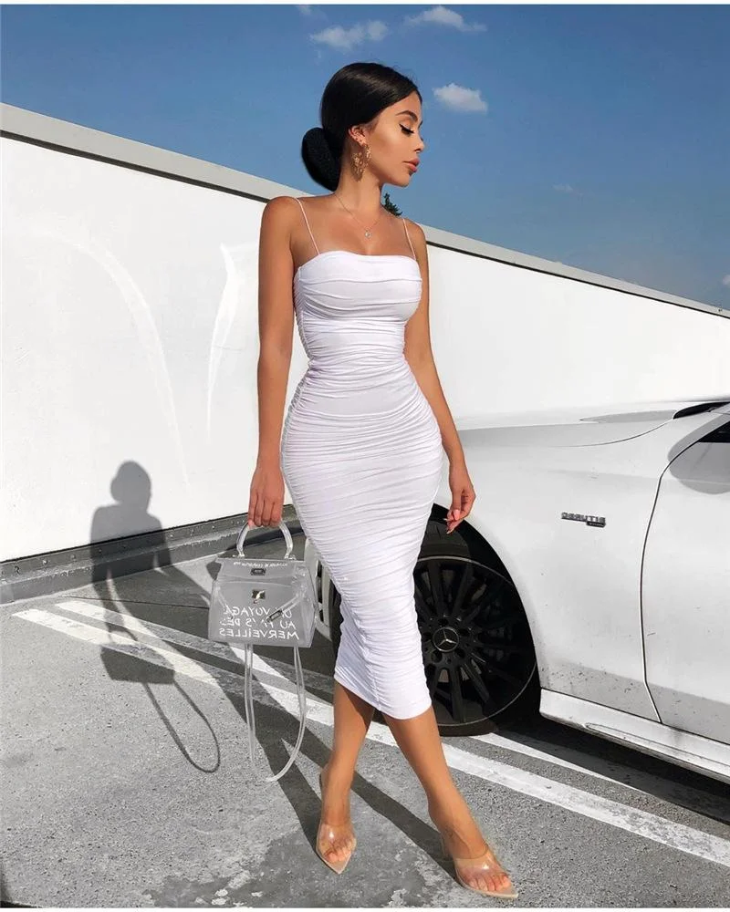 Fashion sexy sling tube top pleated evening dress-zachics