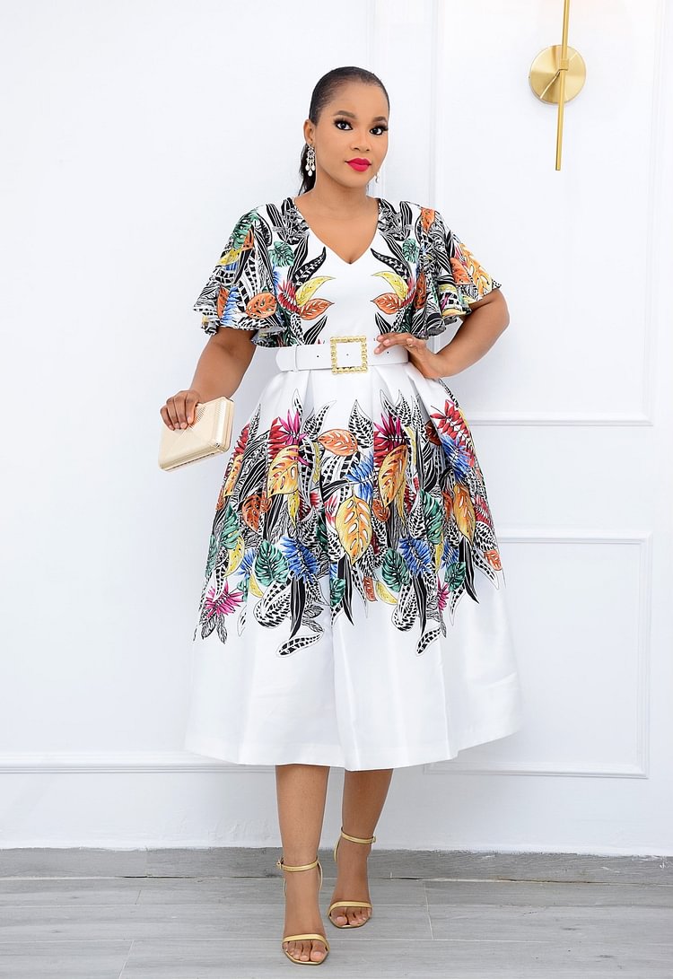 Ethnic Print Loose White Dress QueenFunky